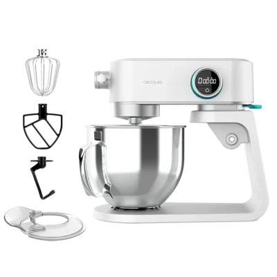 Batidora amasadora Twist&Fusion 4000 Luxury White de Cecotec con cuerpo de aluminio y bol de acero inoxidable.
