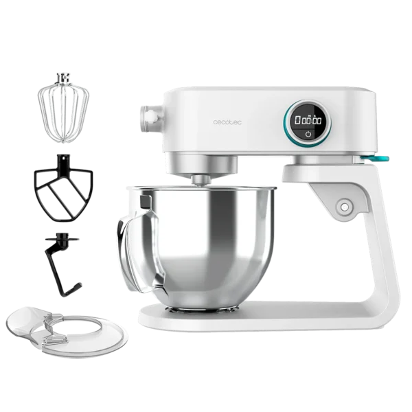 Batidora amasadora Twist&Fusion 4000 Luxury White de Cecotec con cuerpo de aluminio y bol de acero inoxidable.