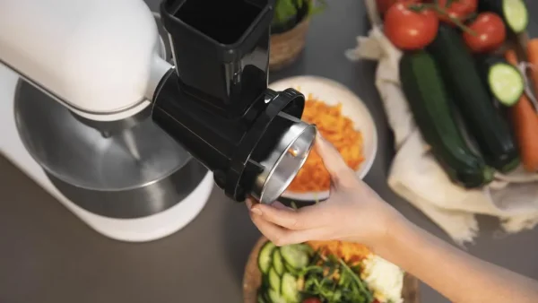 Imagen 6 Accesorio cortador para amasadoras Twist&Fusion. Incluye 3 tambores de acero inoxidable para rallar, cortar y rebanar frutas y verduras con total precisión.