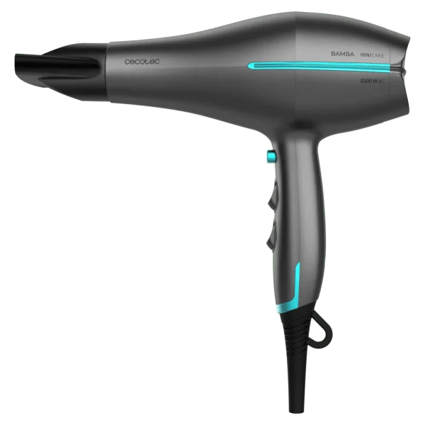 Imagen 2 Secador de pelo iónico Bamba IoniCare 5300 Maxi Aura Black de 2200 W con motor AC. Incluye difusor, concentrador y función de aire frío para un acabado profesional.