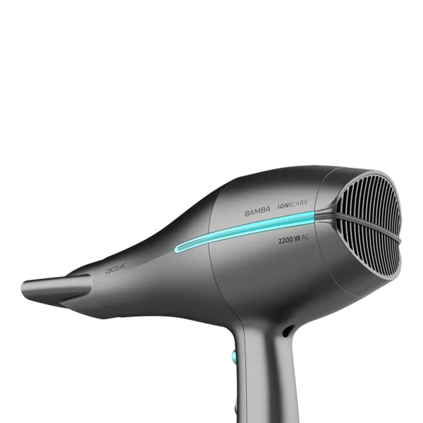 Imagen 3 Secador de pelo iónico Bamba IoniCare 5300 Maxi Aura Black de 2200 W con motor AC. Incluye difusor, concentrador y función de aire frío para un acabado profesional.