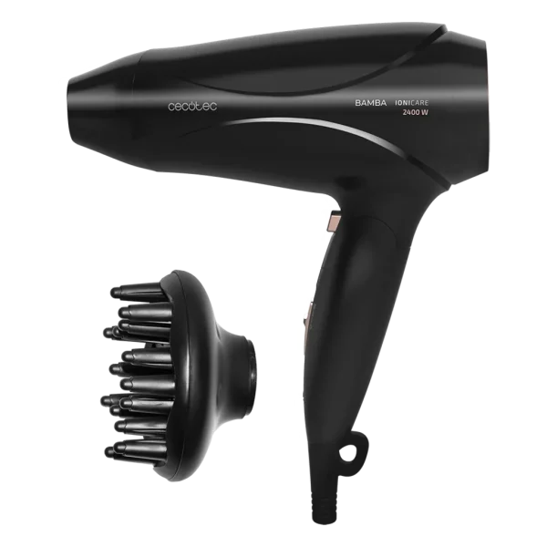 Secador de pelo iónico Bamba IoniCare 5450 Power&Go Pro Fire en color negro con detalles en bronce y accesorios