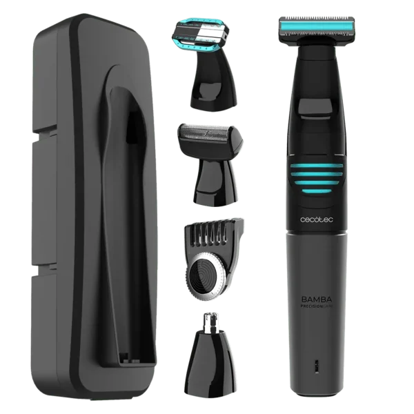 Trimmer multigrooming Bamba PrecisionCare Extreme 5-In-1 de Cecotec junto a sus 5 accesorios intercambiables para cara y cuerpo