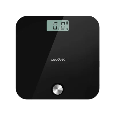 Vista superior de la báscula de baño Cecotec Surface Precision EcoPower 10000 Healthy Black en vidrio templado negro
