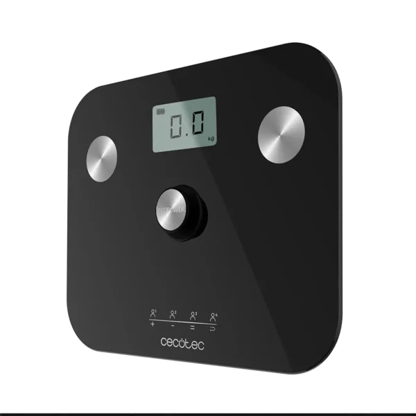 Imagen 2 Báscula de baño Cecotec EcoPower sin pilas, con función de bioimpedancia y sensores de precisión. Superficie de vidrio templado negro de alta seguridad.