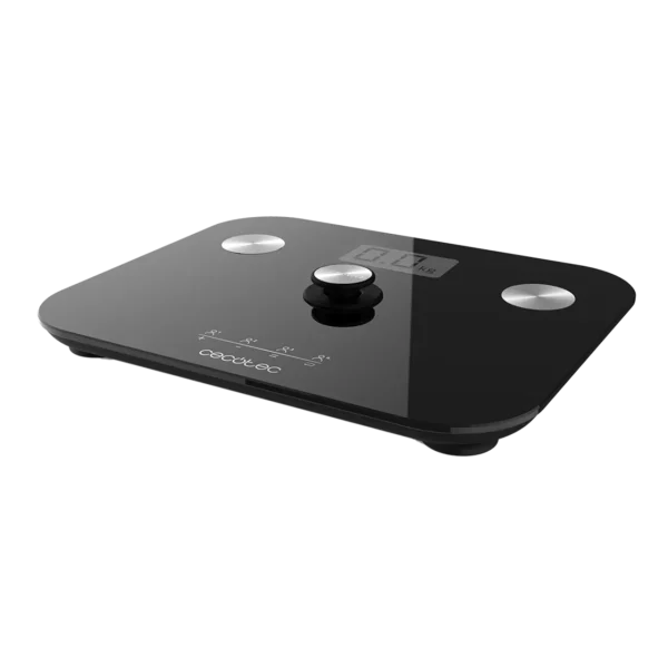 Imagen 3 Báscula de baño Cecotec EcoPower sin pilas, con función de bioimpedancia y sensores de precisión. Superficie de vidrio templado negro de alta seguridad.
