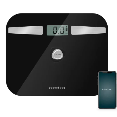 Báscula de baño inteligente Cecotec Surface Precision EcoPower 10200 Smart Healthy Black con superficie de vidrio templado negro y pulsador EcoPower