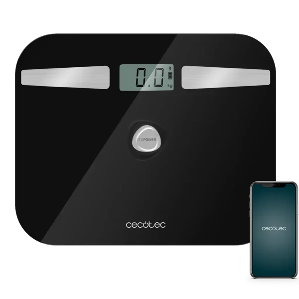 Báscula de baño inteligente Cecotec Surface Precision EcoPower 10200 Smart Healthy Black con superficie de vidrio templado negro y pulsador EcoPower