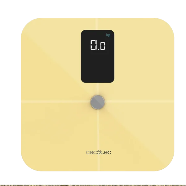 Báscula de baño inteligente Cecotec Surface Precision 10400 Smart Healthy Vision Yellow con pantalla digital y plataforma de cristal templado