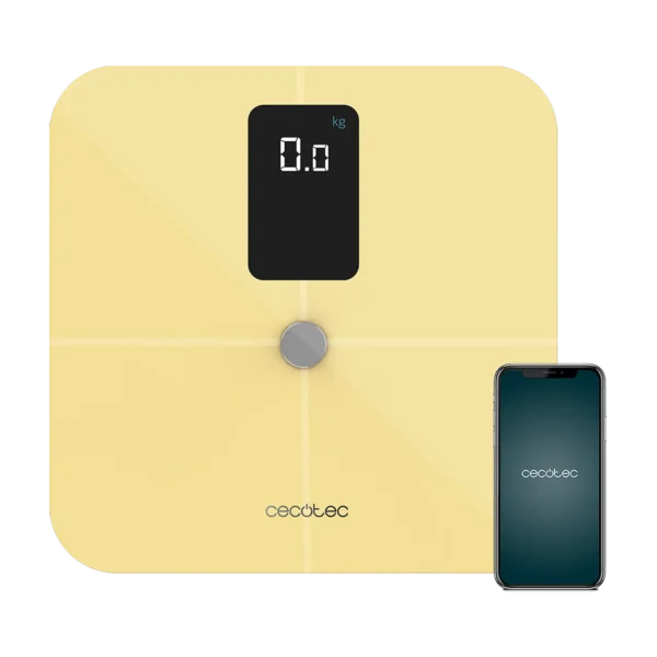 Imagen 2 Báscula de baño inteligente Cecotec Surface Precision 10400 Smart Healthy Vision Yellow. Mide 15 parámetros corporales con bioimpedancia y conexión a App.