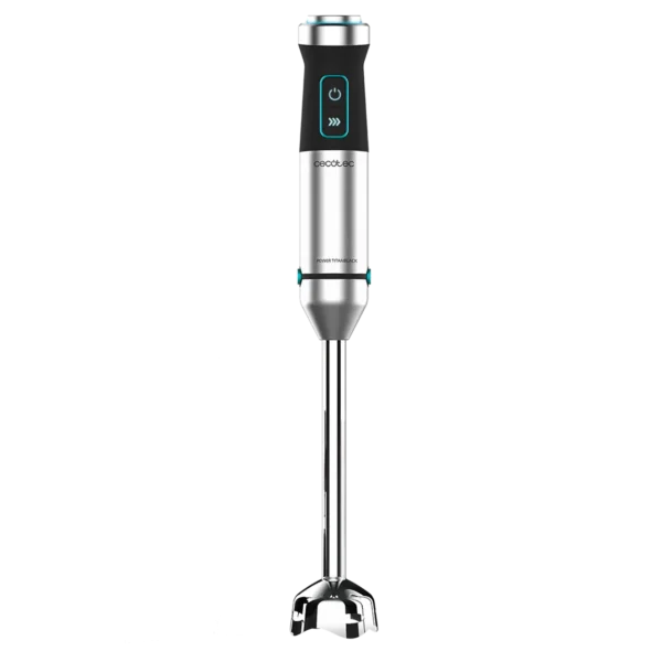 Imagen 2 Batidora de mano Cecotec de 1500 W con pie XL, cuchillas de 4 hojas con recubrimiento de titanio negro y función Turbo para resultados profesionales y rápidos.