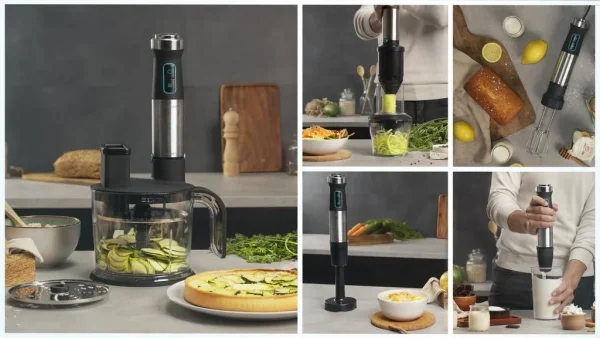 Imagen 7 Batidora de mano Cecotec de 1500 W con pie XL, cuchillas de 4 hojas con recubrimiento de titanio negro y función Turbo para resultados profesionales y rápidos.
