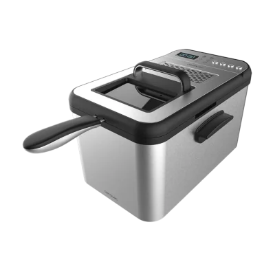 Freidora de aceite digital Cecotec Cleanfry Luxury 4000 de acero inoxidable con pantalla de control y ventana en la tapa