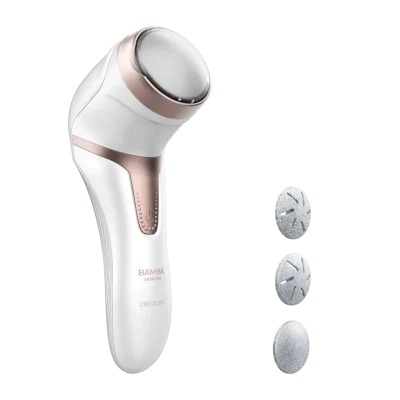 Lima para pies eléctrica Bamba SkinCare de Cecotec blanca con depósito de aspiración y 3 discos de distintos gramajes