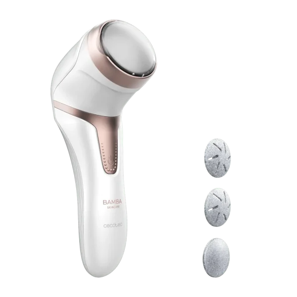 Lima para pies eléctrica Bamba SkinCare de Cecotec blanca con depósito de aspiración y 3 discos de distintos gramajes