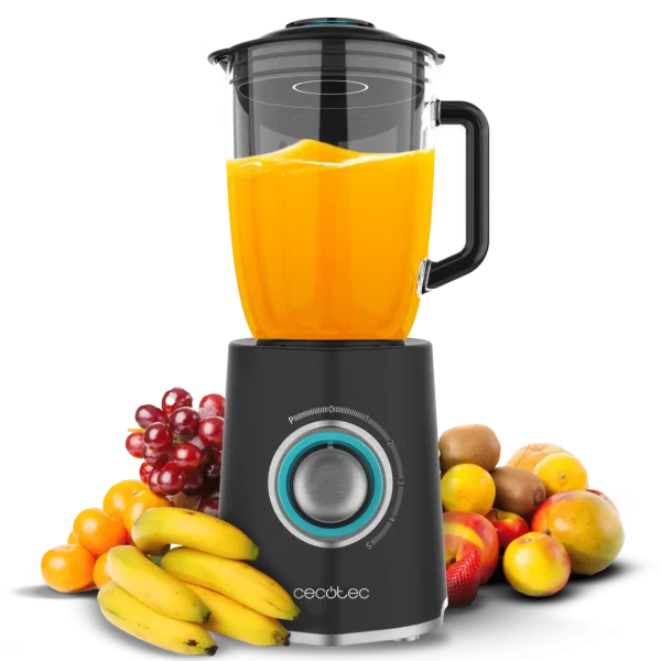 Batidora de vaso Cecotec Power Black Titanium 2000MAX Mix Go con jarra de cristal, cuchillas de titanio y accesorio vaso sport