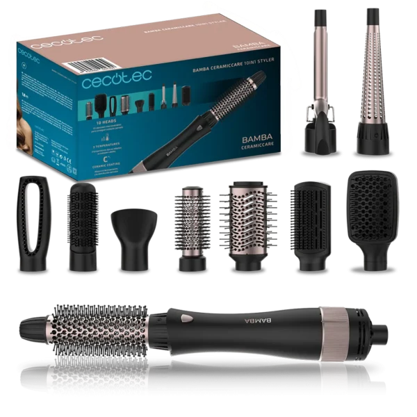 Cepillo de aire multifunción Bamba CeramicCare 10in1 Styler con recubrimiento cerámico y 10 cabezales intercambiables