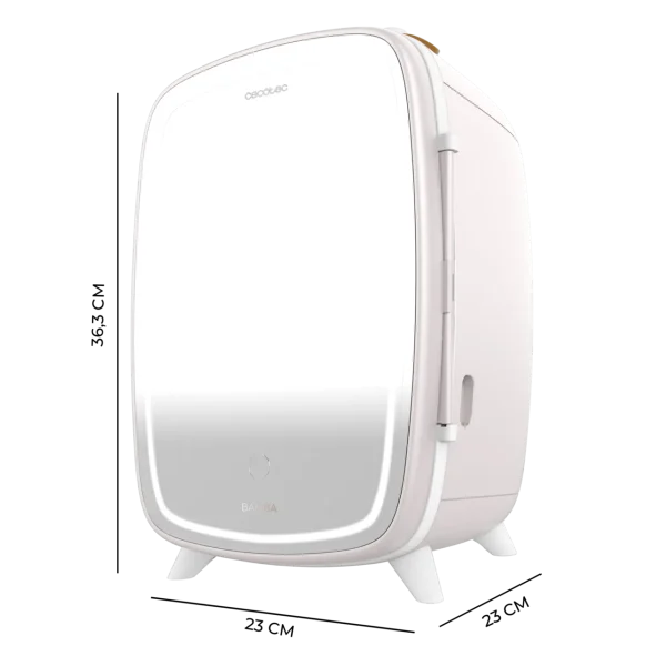 Imagen 3 Conserva tus cosméticos con la Bamba CoolingBeauty 6000 Mirror Rose. Nevera de 6L con espejo LED táctil y funciones de frío y calor para el cuidado facial.
