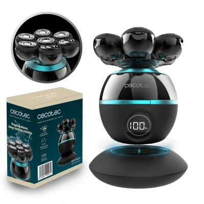 Afeitadora de cabeza Cecotec Bamba PrecisionCare Skull Shaver con 7 cuchillas adaptables, pantalla indicadora y base de carga