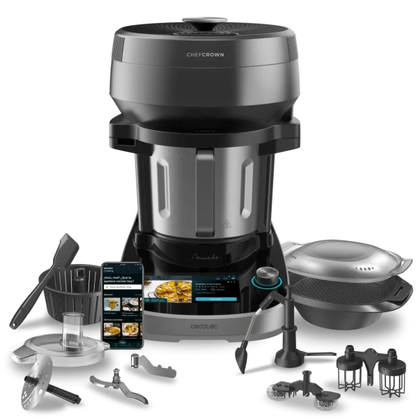 Imagen 2 Robot de cocina Mambo CooKing Unique con dispensador de alimentos ChefCrown. 45 funciones, jarra cerámica de 5L y miles de recetas guiadas paso a paso.