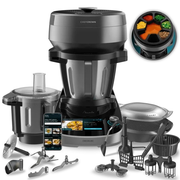 Robot de cocina Cecotec Mambo CooKing TotalGourmet con dispensador de alimentos, jarra Unique y accesorios