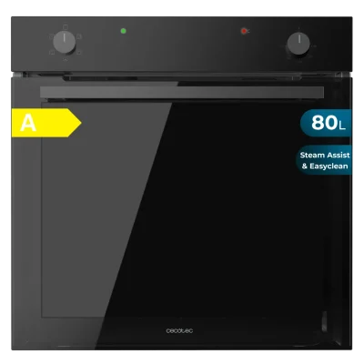 Horno integrable Cecotec Bolero Hexa C126400 Glass Black de 80 litros y diseño minimalista en cristal negro.