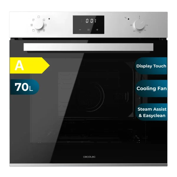 Horno multifunción Cecotec Bolero Hexa M226001 de 70 litros con acabado en acero inoxidable y panel digital.
