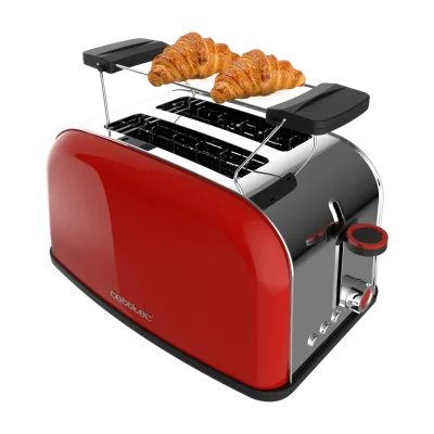 Tostador vertical rojo Cecotec Toastin' time 850 Red de acero inoxidable con soporte para panecillos instalado