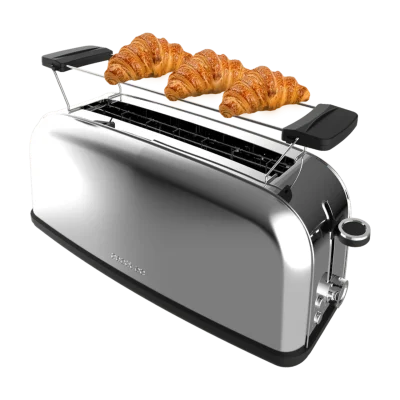Tostadora Cecotec Toastin' time 850 Inox Long de acero inoxidable con ranura larga y soporte para calentar panecillos