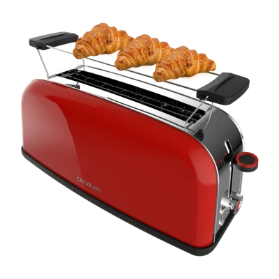 Tostador vertical Cecotec Toastin' time 850 Red Long de acero rojo con ranura larga y soporte para panecillos superior