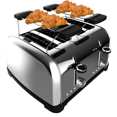 Tostador Cecotec Toastin' time 1700 Double Inox de 4 ranuras con soporte para panecillos y acabado en acero
