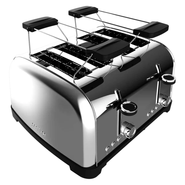 Imagen 2 Tostador de acero inoxidable con 4 ranuras y 1700 W. Incluye soporte para panecillos, 6 niveles de tostado y bandeja recogemigas para un uso eficiente.