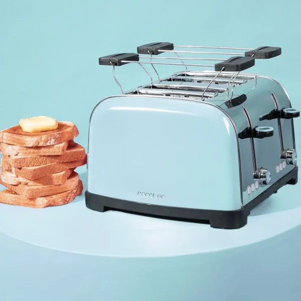 Imagen 5 Tostador Toastin' time 1700 Double Blue de 1700 W y 4 ranuras. Acero inoxidable azul, soporte para panecillos y bandeja recogemigas para un tostado perfecto.