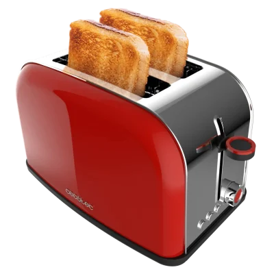 Tostador vertical Cecotec Toastin' time 850 Red Lite color rojo de acero inoxidable con dos ranuras y controles laterales