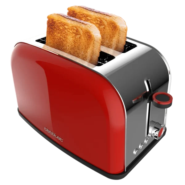 Tostador vertical Cecotec Toastin' time 850 Red Lite color rojo de acero inoxidable con dos ranuras y controles laterales
