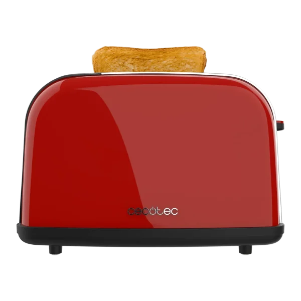 Imagen 3 Tostador rojo de 850 W con doble ranura corta y acabado en acero. Incluye 3 funciones, 5 niveles de potencia y bandeja recogemigas para un tostado uniforme.