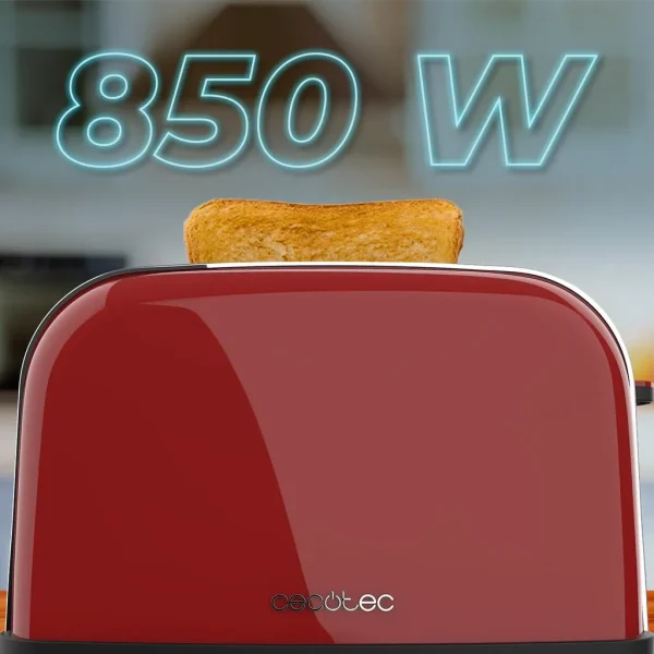 Imagen 5 Tostador rojo de 850 W con doble ranura corta y acabado en acero. Incluye 3 funciones, 5 niveles de potencia y bandeja recogemigas para un tostado uniforme.