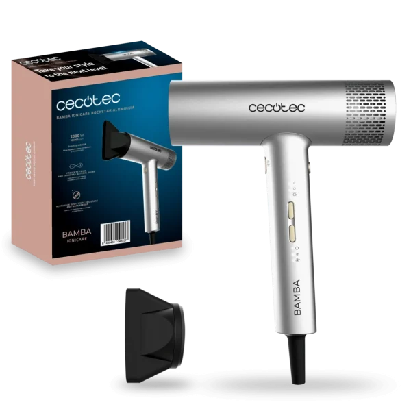 Secador de pelo profesional Cecotec Bamba IoniCare RockStar Aluminum con motor digital y diseño en aluminio