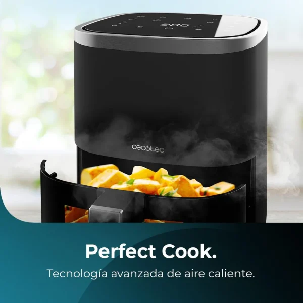 Imagen 8 Freidora de aire digital de 4 L y 1400 W con ventana de visualización. Cocina recetas sanas con tecnología PerfectCook y 9 modos automáticos.