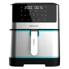Vista frontal de la freidora de aire Cecofry Supreme 8000 negra con pantalla táctil encendida y cesta cerrada