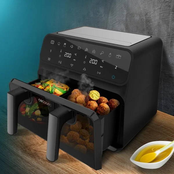 Imagen 5 Freidora de aire Cecotec de 9 L con ventana, cubeta dual y tecnología PerfectCook para cocinar de forma saludable con resultados crujientes y poco aceite.