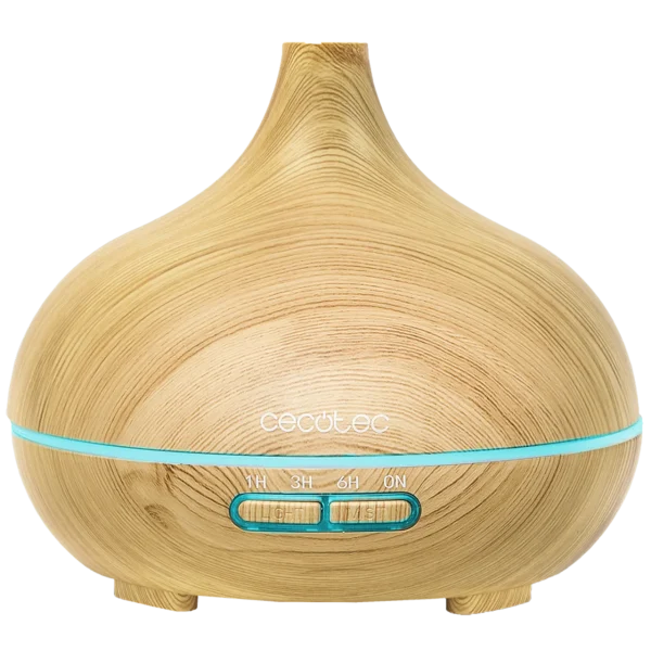 Humidificador ultrasónico Cecotec Pure Aroma 300 Yang con acabado en madera clara y luz LED ambiental