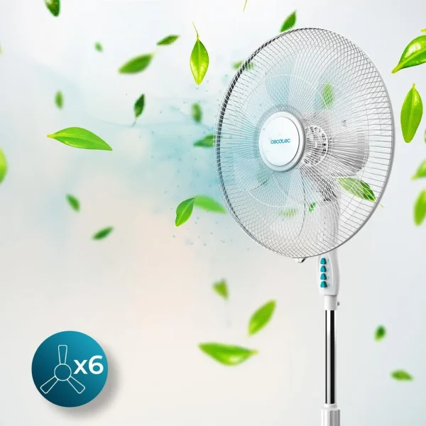 Imagen 4 Ventilador de pie Cecotec EnergySilence 600 Max Flow de 70 W con 6 aspas, motor de cobre, 3 velocidades y oscilación de 75º para un flujo de aire máximo.