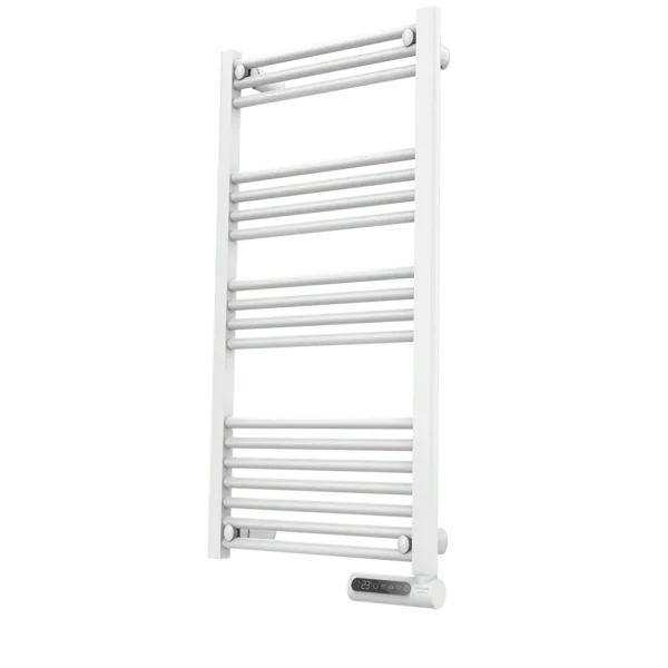 Radiador toallero eléctrico blanco Cecotec ReadyWarm 9200 Smart Towel White con pantalla LED y panel táctil instalado en pared