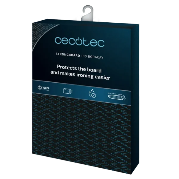 Imagen 2 Funda para tabla de planchar Cecotec StrongBoard 100 Boracay. Confeccionada en 100% algodón de alta calidad con un diseño ajustable de 119 x 43 cm.