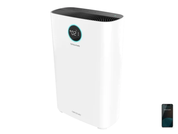 Purificador de aire Cecotec TotalPure 7500 Connected con pantalla LED frontal y diseño cilíndrico minimalista