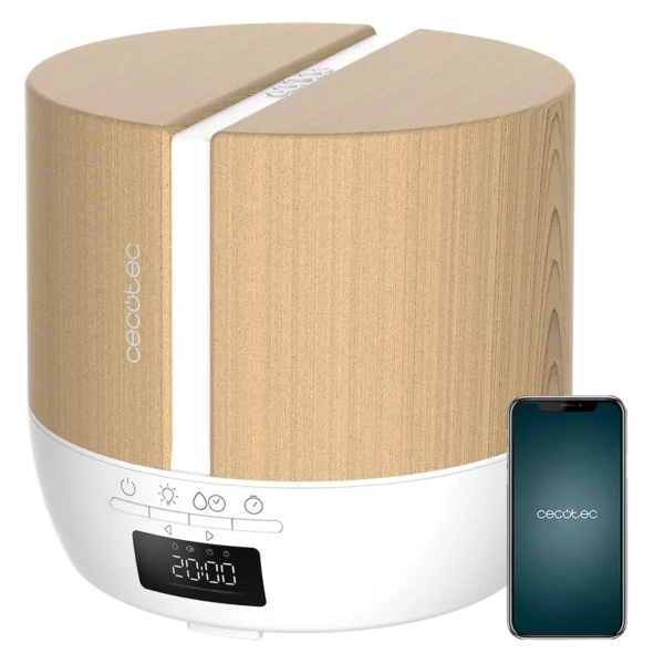 Difusor de aromas Cecotec PureAroma 550 Connected White Woody con acabado madera y pantalla digital