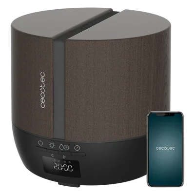Difusor de aromas Cecotec PureAroma 550 Connected Black Woody con pantalla digital y acabado efecto madera negra