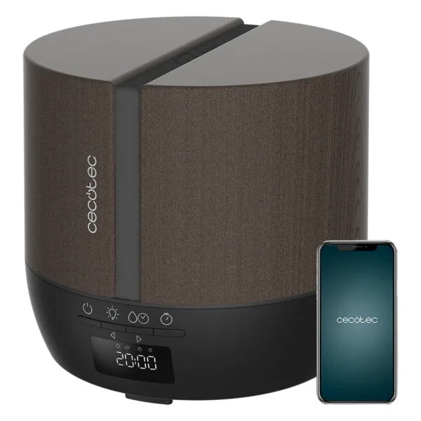 Difusor de aromas Cecotec PureAroma 550 Connected Black Woody con pantalla digital y acabado efecto madera negra