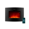 Vista frontal de la chimenea eléctrica ReadyWarm 2250 Curved Flames Connected de Cecotec con panel de cristal curvo y efecto de llamas encendido